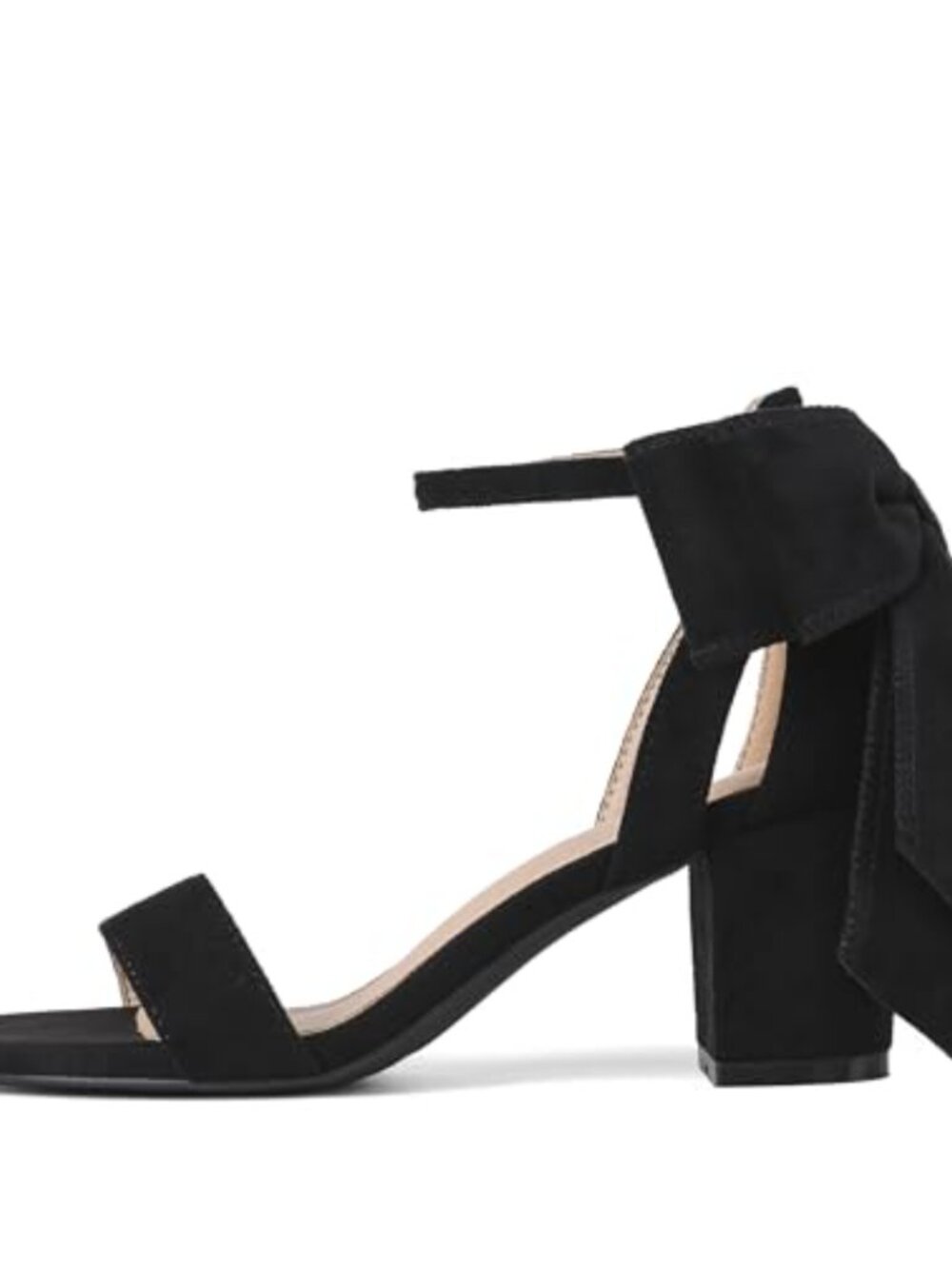 Women's Black Heeled Sandals Bow Round Open Toe Chunky Block Heel Wedding Shoes